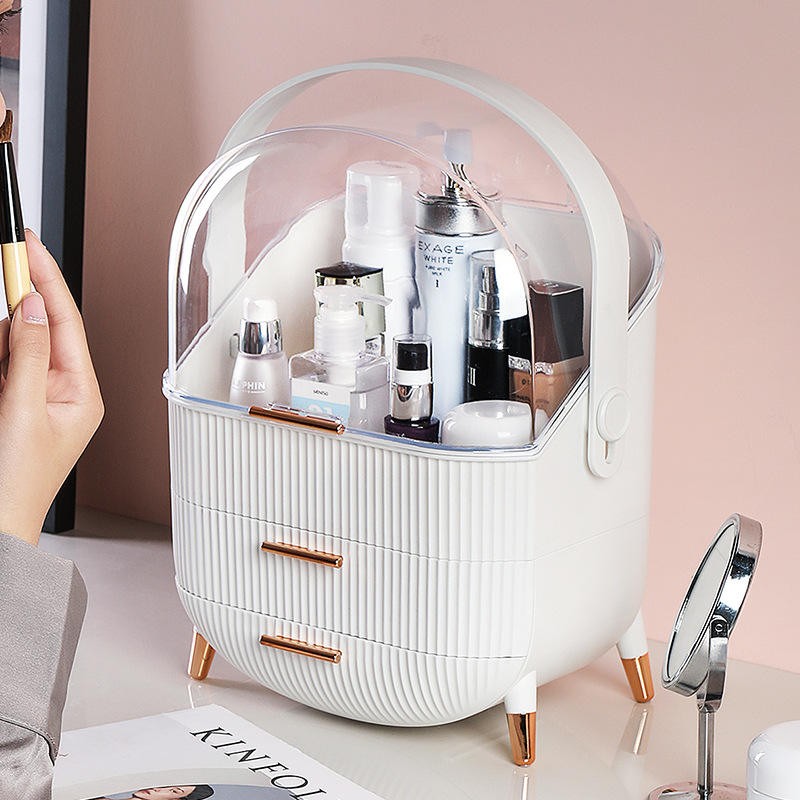 Dust-Proof Large Capacity Makeup Storage Box With Handle